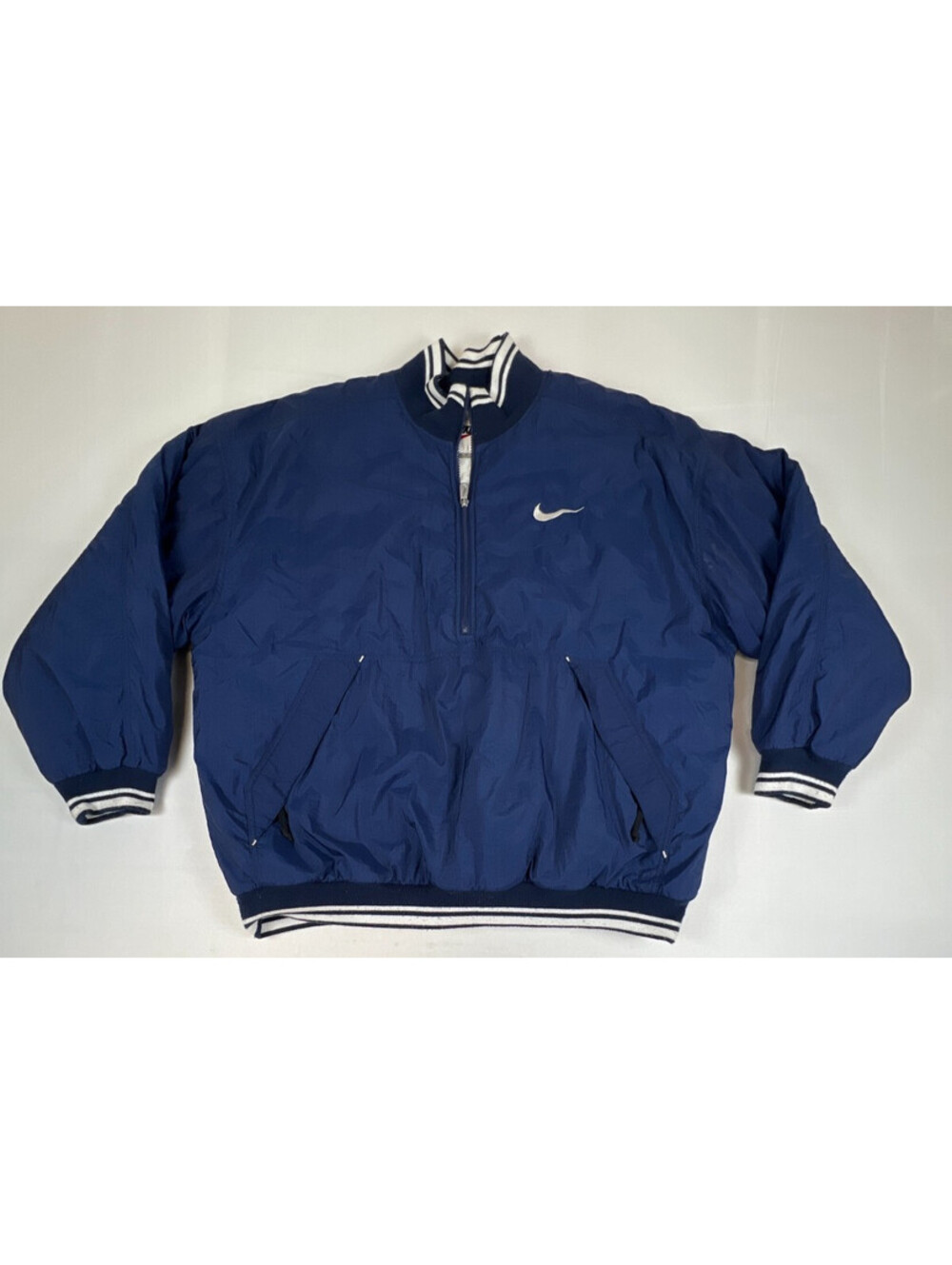 Vintage Nike Men XL Quilted Half Zip Jacket Navy Blue Embroidered Swoosh Logo